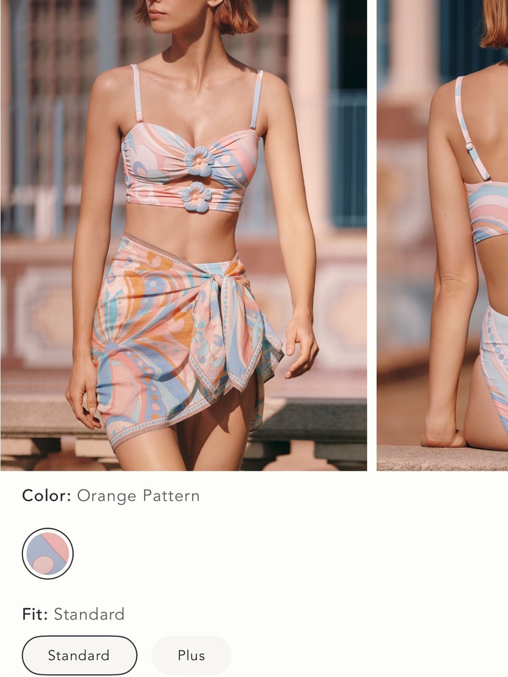 Celandine Mari  Two-Piece Floral Accent Swim Set in Pastel Orange & Blue